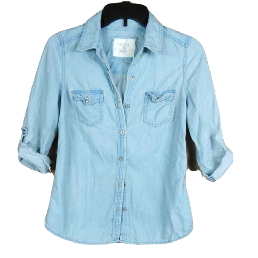 Light Blue Button Down Roll-tab Sleeve Top / Lightweight Jacket - XS